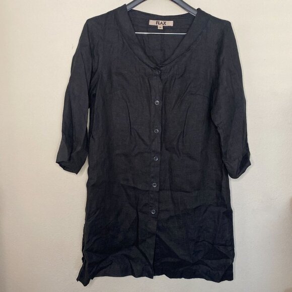 Flax Lagen Look Linen Button 3/4 Sleeve Shirt Dress - Picture 1 of 8